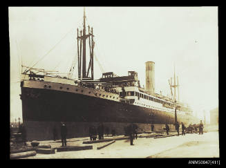 Passenger liner SS WILLOCHRA, 7784 tonnes, docked at a wharf -built in 1913, owned by Adelaide Steam Ship Company Ltd, sold in 1919