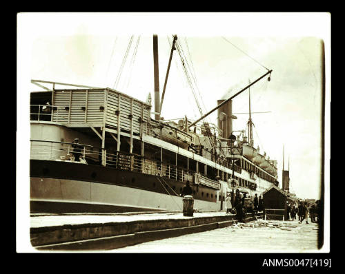 Passenger liner SS WANDILLA 7785 tonnes berthed at a wharf - built in 1912, owned by Adelaide Steam Ship Company Ltd