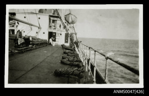 Towing rope being prepared on the maindeck of the towing vessel