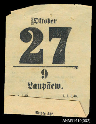 Desk calendar page, dated 27 October