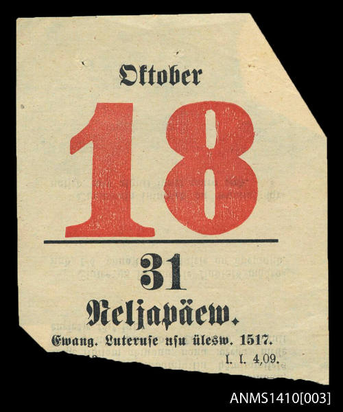 Desk calendar page, dated 18 October