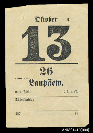 Desk calendar page, dated 13 October