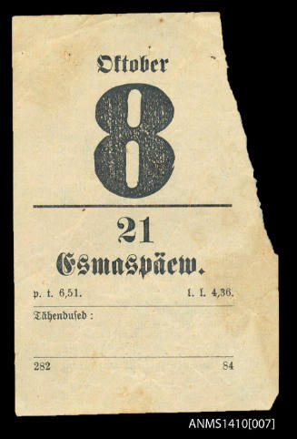 Desk calendar page, dated 8 October