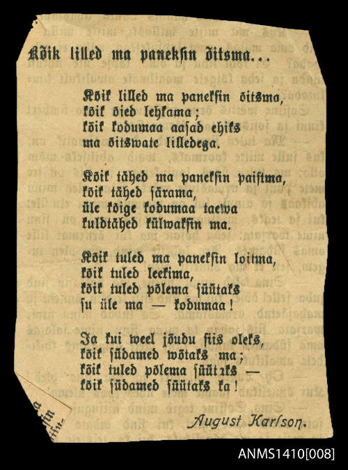 Paper clipping with poem