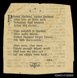 Paper clipping with poem