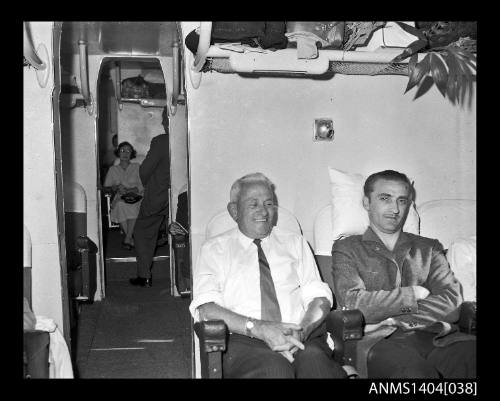 Passengers inside the cabin of an Ansett Airways flying boat