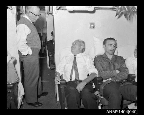 Passengers inside the cabin of an Ansett Airways flying boat