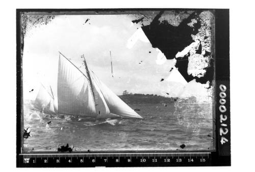 Starboard view of two unidentified yachts on Sydney Harbour