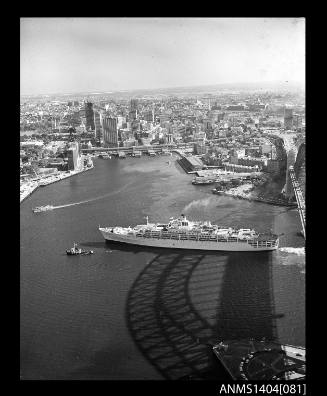 Photographic negative showing the ship ORIANA in Sydney Harbour