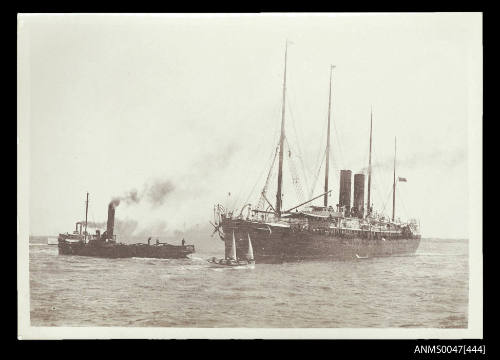 Orient Line SS ORMUZ, guided by the tugboat RACER in Port Melbourne