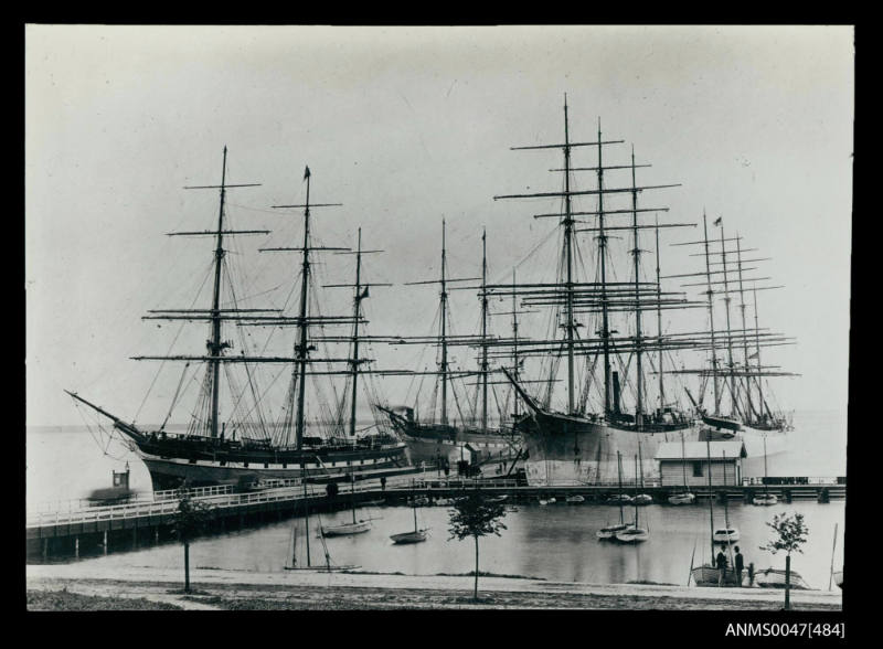 Four sailing ships LOCH KATRINE, LOCH TAY, HINEMOA and LINDFIELD moored ...