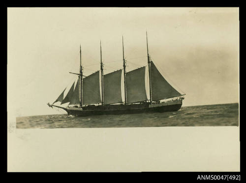 Four masted wood schooner NORTH BEND, 981 tonnes, underway at sea