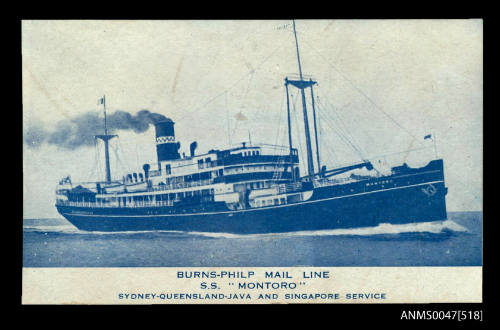 Burns-Philp Mail Line SS MONTORO Sydney - Queensland - Java and Singapore service