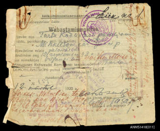 Release from War of Independence with identification stamps