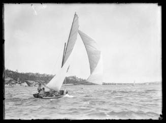 Sloop VIKING sailing near shoreline, Sydney Harbour