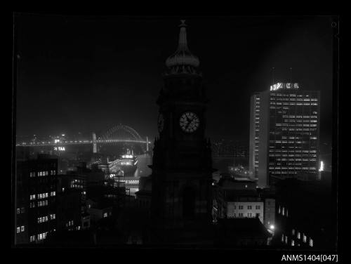 Lands Department building in Sydney with SS CANBERRA and TSMV BULOLO in background