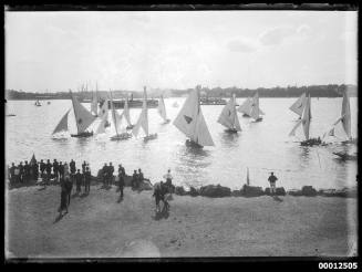 18-footers prepare for a race start at Clark Island, Sydney Harbour