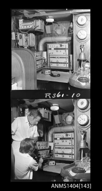 Photographic negative strip showing communications equipment on board the tug STELLA MARIS for the Sydney to Hobart Yacht Race