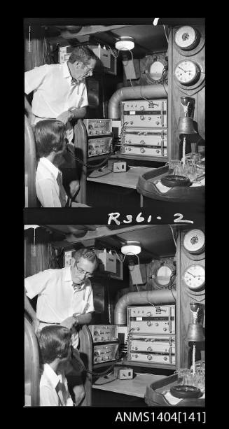 Photographic negative strip showing communications equipment on board the tug STELLA MARIS for the Sydney to Hobart Yacht Race