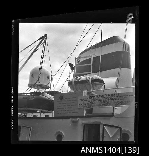 Photographic negative showing the AWA communications tugboat for the Hitachi Sydney to Hobart Yacht Race