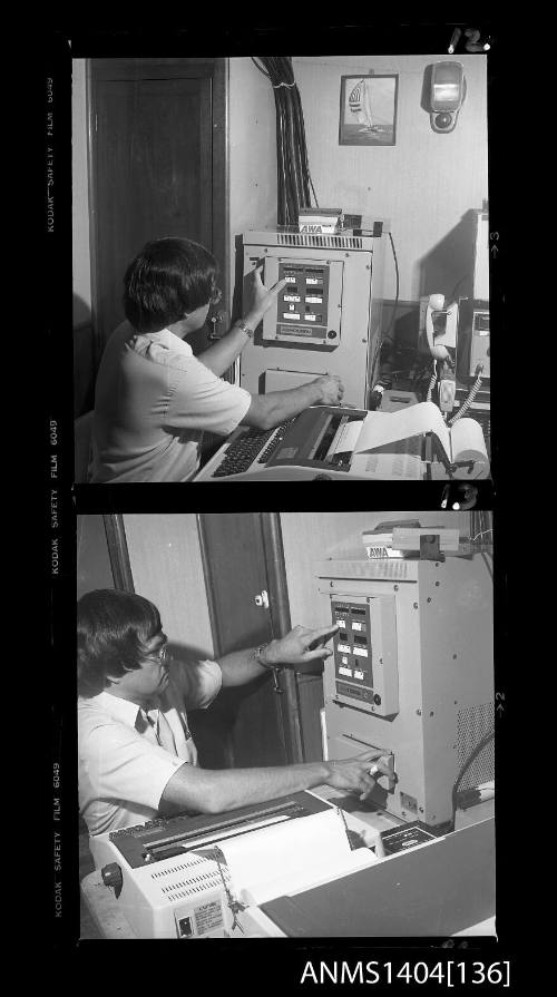 Photographic negative strip featuring communications equipment on board a tug for the Sydney to Hobart Yacht Race