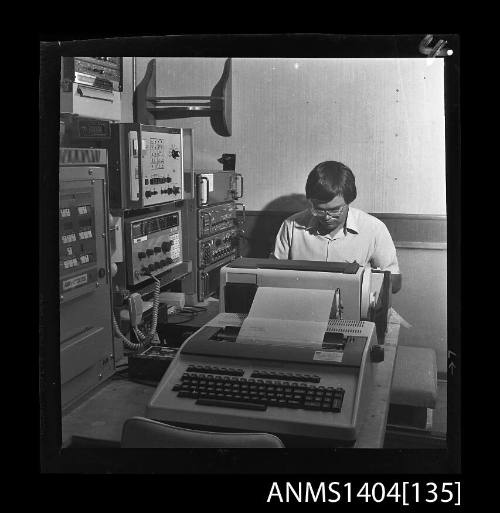 Photographic negative showing communications equipment on board a tug for the Sydney to Hobart Yacht Race