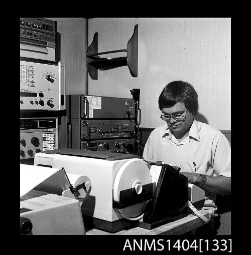 Photographic negative showing communications equipment on board a tug for the Sydney to Hobart Yacht Race