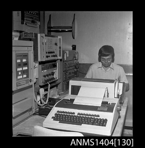 Photographic negative showing communications equipment on board a tug for the Sydney to Hobart Yacht Race