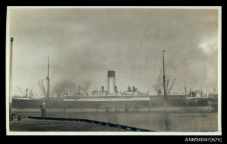 SS AENEAS of the Blue Funnel Line docked at a wharf