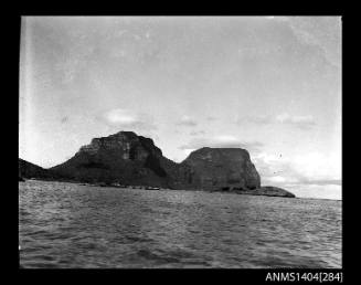 Photographic negative showing Mount Lidgbird and Mount Gower on Lord Howe Island