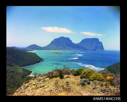 Photographic transparency showing a view across the lagoon on Lord Howe Island