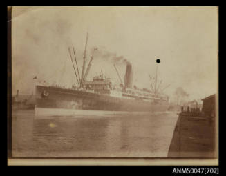 Passenger ship SS MAUNGANUI in harbour off wharf on port side