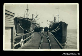 Photograph of two unidentified cargo / passenger ships