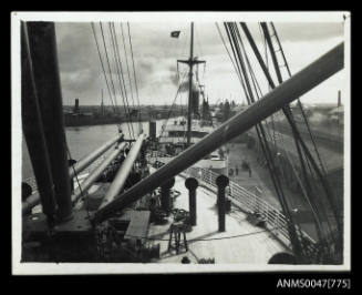 Photograph of the foredeck of unidentified steam cargo ship