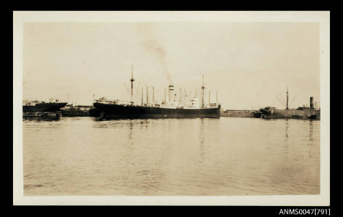 Cargo / passenger ship under way in harbour