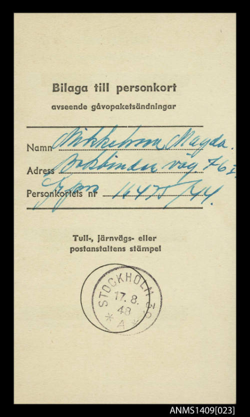 Magda Mihkelson's Swedish identity card