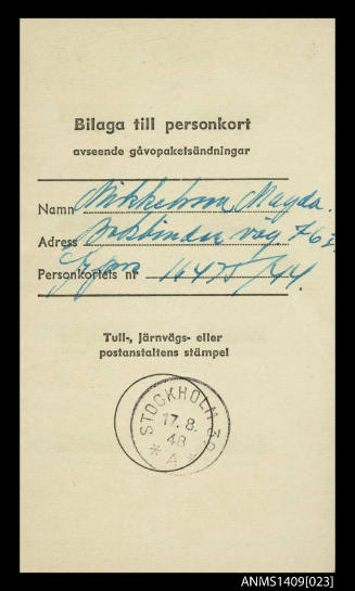 Magda Mihkelson's Swedish identity card