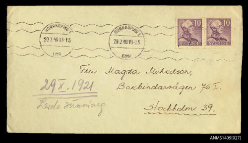 Envelope for letter from Leida Untveil to Magda Mihkelson
