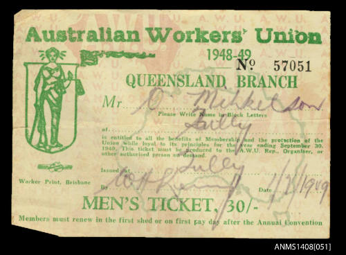 Australian Worker's Union membership ticket