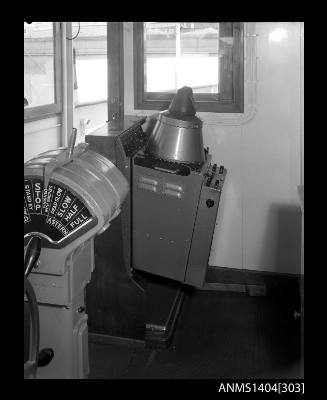 Photographic negative showing navigation equipment and controls on the bridge of ship GLADSTONE STAR
