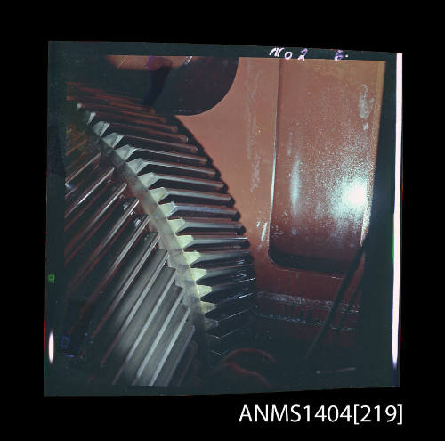 Photographic transparency showing an engine gear on the tanker SILVERHAWK