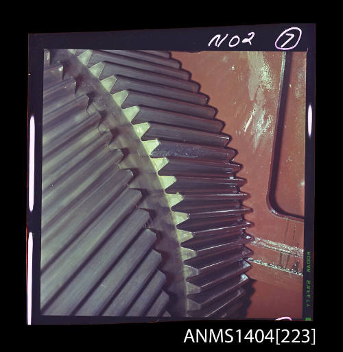 Photographic transparency showing an engine gear on the tanker SILVERHAWK