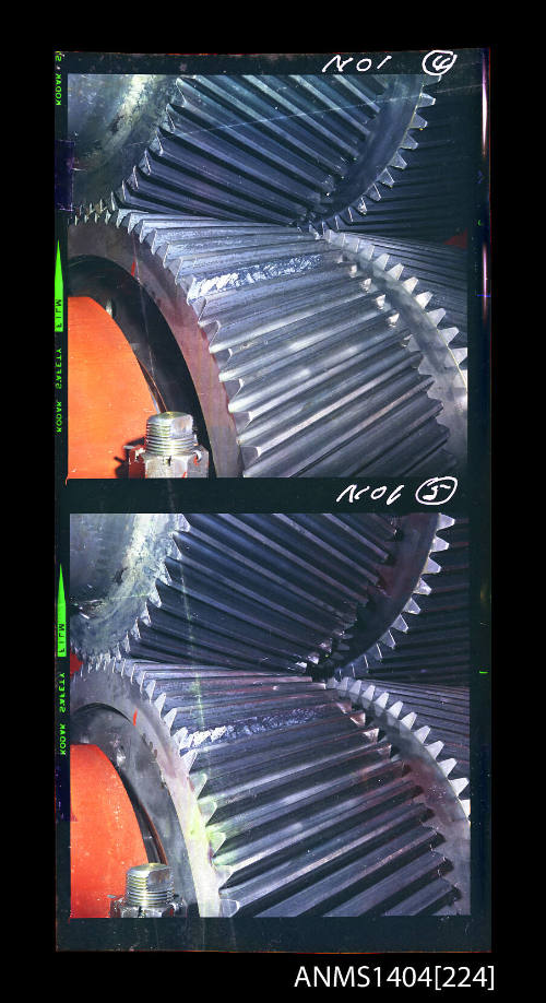 Photographic transparency strip showing engine gears on the tanker SILVERHAWK