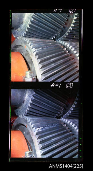 Photographic transparency strip showing engine gears on the tanker SILVERHAWK