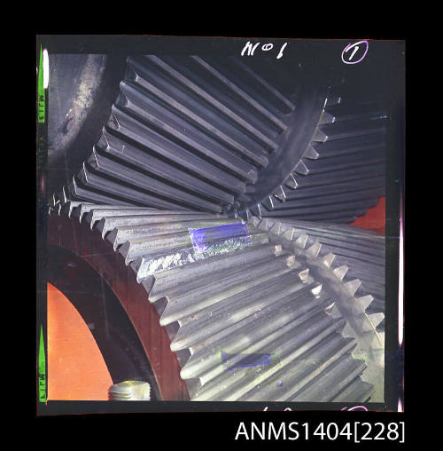 Photographic transparency showing engine gears on the tanker SILVERHAWK