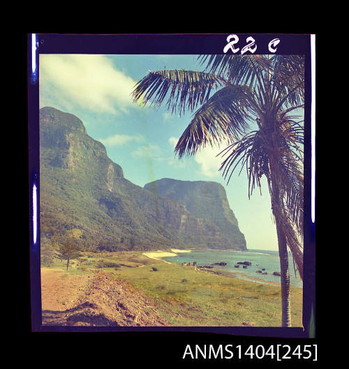 Photographic negative showing Mount Gower and Mount Lidgbird on Lord Howe Island