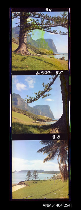 Photographic transparency strip showing the landscape at Lord Howe Island