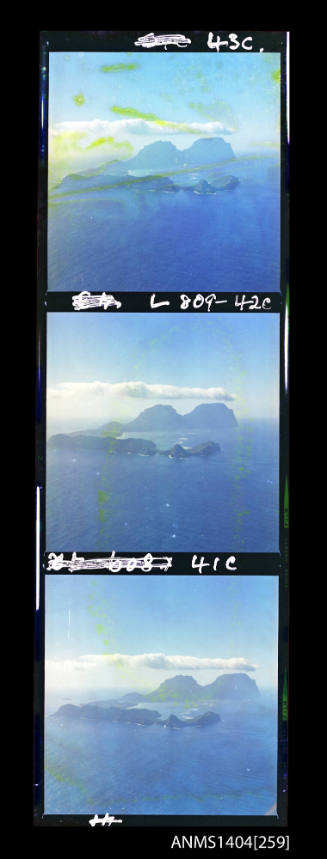 Photographic transparency strip showing an aerial view of Lord Howe Island