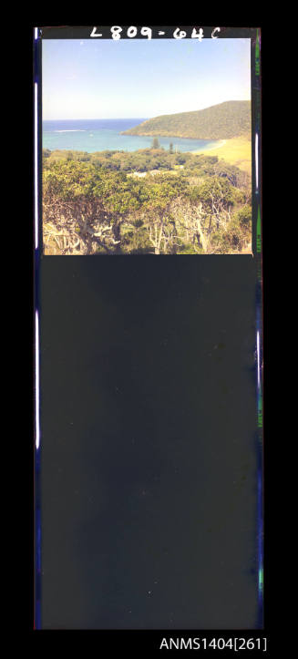 Photographic transparency showing a bay and landscape at Lord Howe Island