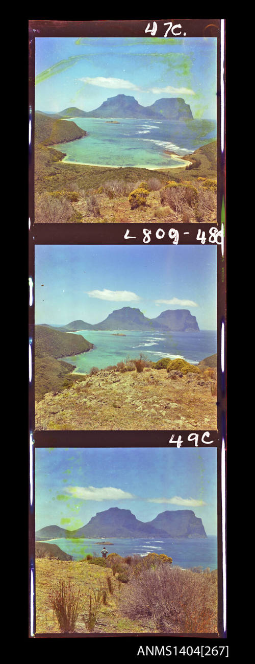 Photographic transparency strip showing coastline and lagoon at Lord Howe Island